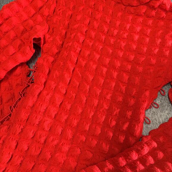 Red Ruched Long Sleeve Cut Out Maxi Dres - Picture 2 of 6